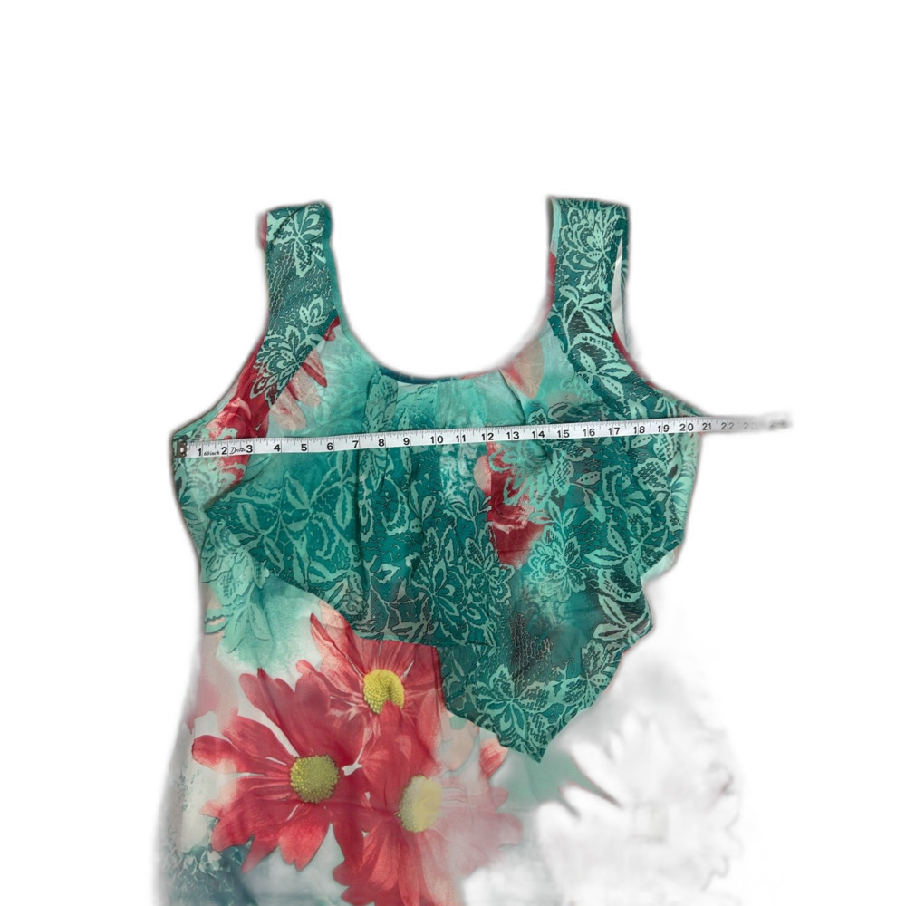 Milano Floral Dress Size 14 Teal Pink Sleeveless Sheath Midi Spring Summer - Picture 6 of 7